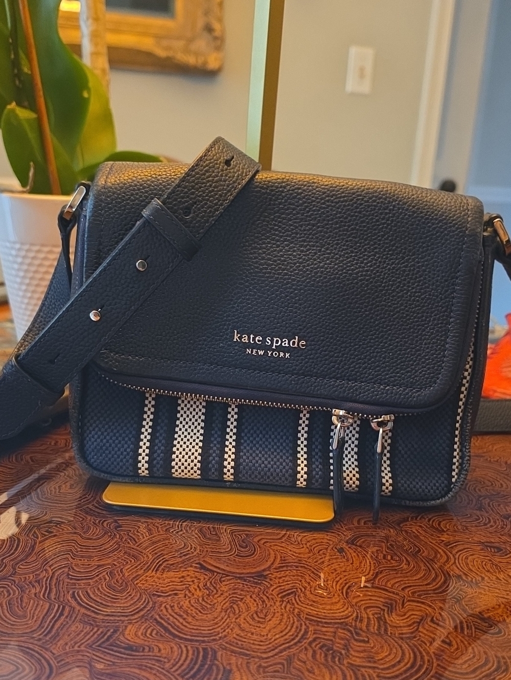 kate spade Navy RUN AROUND CROSSBODY Leather & Canvas